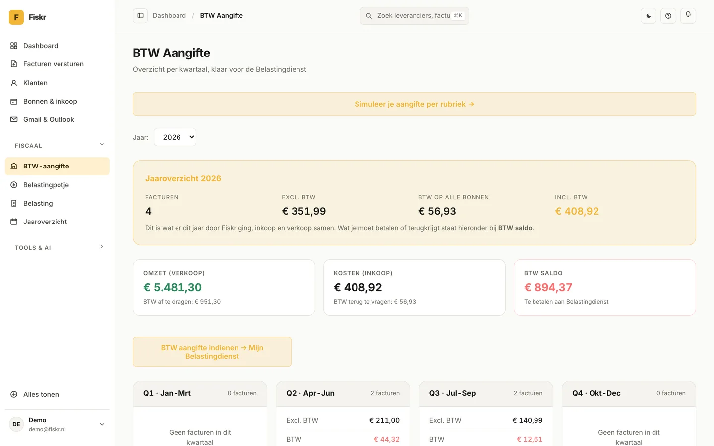 Btw-aangifte in Fiskr, opgebouwd uit de ingescande bonnen